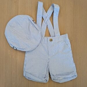 Janie and Jack Blue and White Striped Outfit with Matching Hat